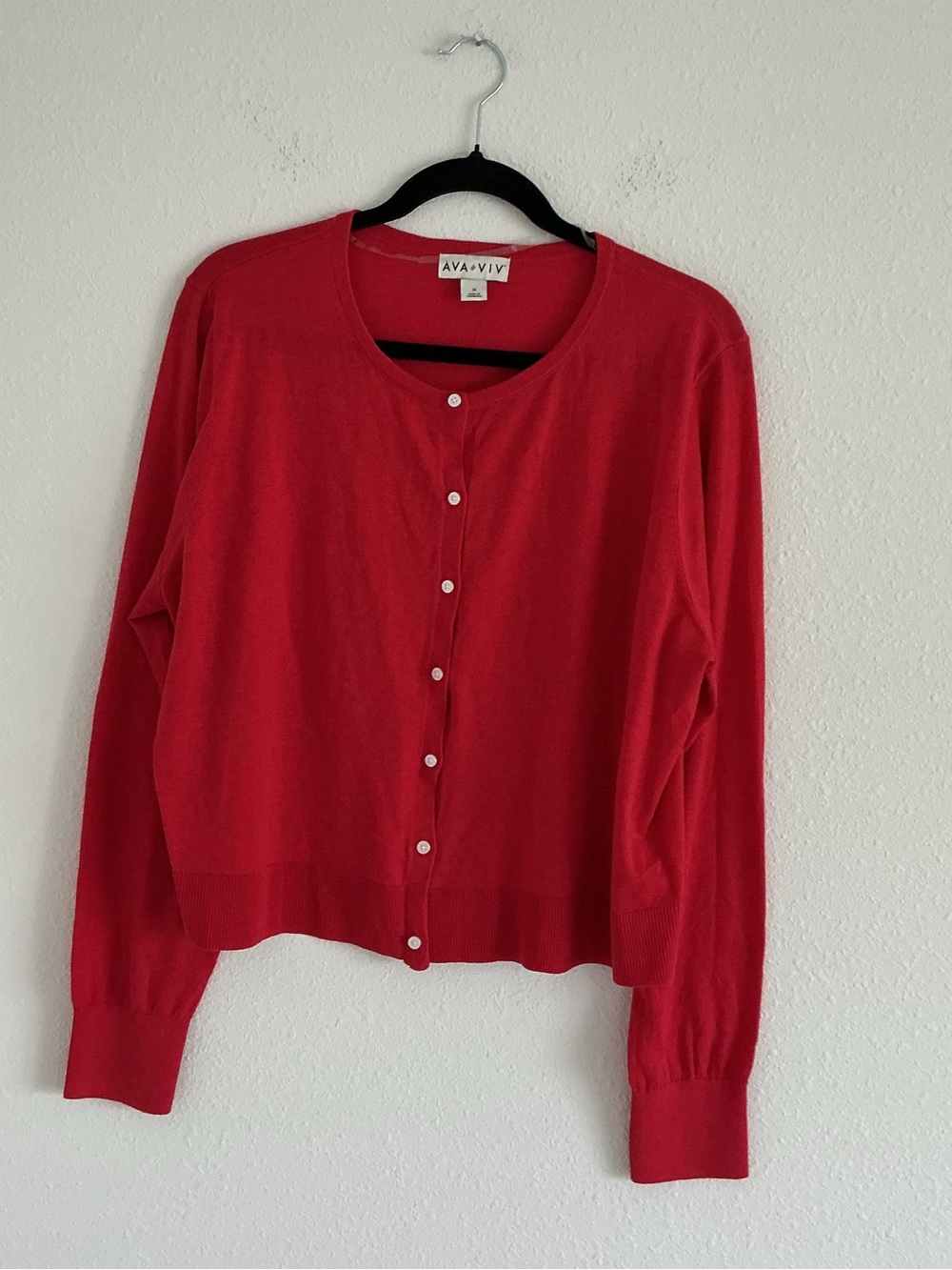 Ava & Viv Red Round-Neck Button Cardigan